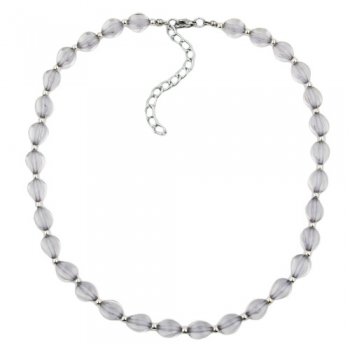 Halskette 10mm Vierkantperle grau-transparent Kunststoff 42cm