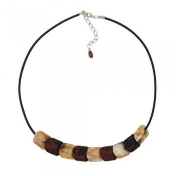 Halskette Schrägperle Kunststoff braun-marmoriert und beige-marmoriert Vollgummi schwarz 45cm, ohne Dekoration