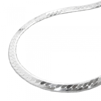 Armband 3mm Panzerkette flach gedrückt glänzend diamantiert Silber 925 19cm, ohne Dekoration