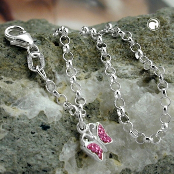 Armband 2,6mm Erbskette Schmetterling Glasstein pink Silber 925 16cm