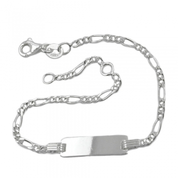 Schildarmband für Kinder 2,2mm Figarokette Gravurplatte 21x5mm Silber 925 16cm, ohne Dekoration