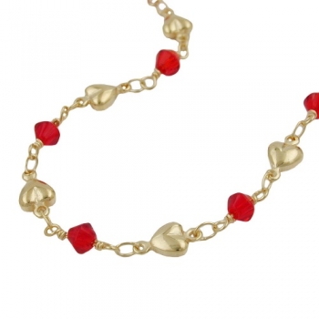 Halskette Fantasie Herz und Glasperle rot AMD 45cm, ohne Dekoration