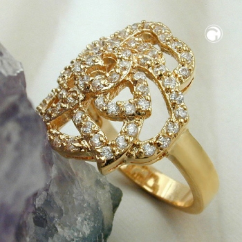 Ring mit weißen Zirkonias mit 3 Mikron vergoldet Ringgröße 60
