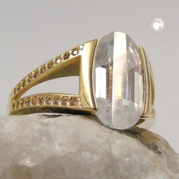 Ring 14x8mm Zirkonia weiß 3 Mikron vergoldet Ringgröße 58
