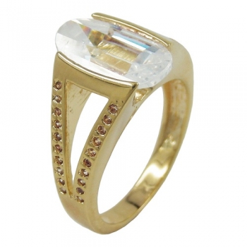 Ring 14x8mm Zirkonia weiß 3 Mikron vergoldet Ringgröße 62, ohne Dekoration