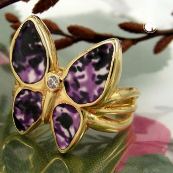 Ring 18x20mm Schmetterling lila farbig lackiert 3 Mikron vergoldet Ringgröße 60