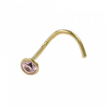 Nasenstecker 2,5mm Spirale mit Zirkonia rund pink 18Kt Gold, ohne Dekoration