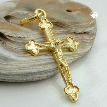 Anhänger 26x17mm Kreuz mit Jesus glänzend 14Kt GOLD
