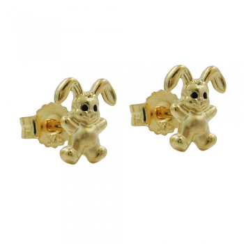Ohrstecker Ohrring 7x6mm kleiner Hase matt-glänzend 9Kt GOLD, ohne Dekoration