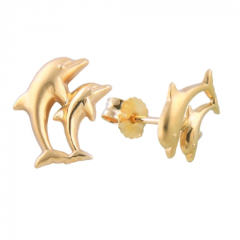 Ohrstecker Ohrring 10x7mm Delfin-Pärchen matt-glänzend 9Kt GOLD, ohne Dekoration
