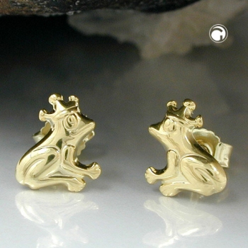Ohrstecker Ohrringe 8x7mm Frosch mit Krone glänzend 9Kt GOLD