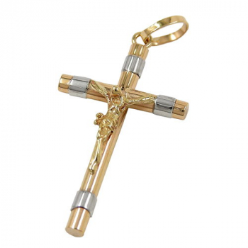Anhänger 25x14mm Kreuz-Jesus bicolor rhodiniert 9Kt GOLD, ohne Dekoration