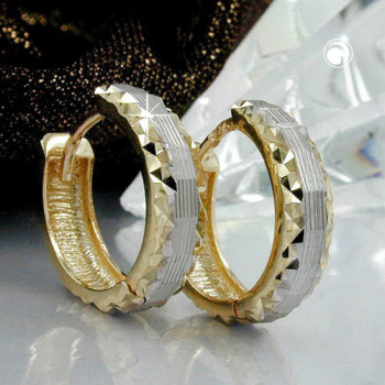 Creolen Ohrringe Ohrring 14x4mm Klappscharnier bicolor diamantiert 9Kt GOLD