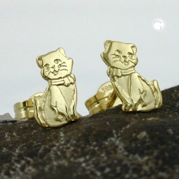 Ohrstecker Ohrringe 8x5mm Katzen teil-mattiert 8Kt GOLD