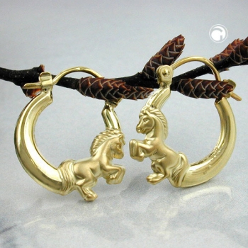 Creolen Ohrringe Ohrring 17x14mm Pferd glänzend-matt Bügelverschluss 9Kt GOLD