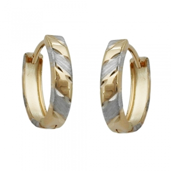 Creolen Ohrringe Ohrring 12x3mm Klappscharnier bicolor diamantiert 9Kt GOLD