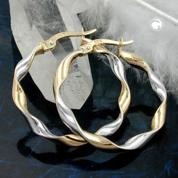 Creolen Ohrringe Ohrring 26x3mm oval bicolor diamantiert geschwungen 9Kt GOLD