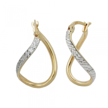 Creolen Ohrringe Ohrring 23x2mm oval bicolor diamantiert geschwungen 9Kt GOLD, ohne Dekoration