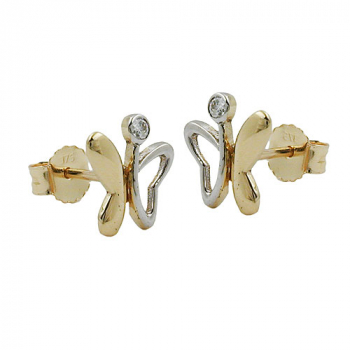 Ohrstecker Ohrring 8x7mm Schmetterling bicolor glänzend 9Kt GOLD, ohne Dekoration