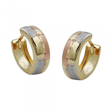 Creolen Ohrringe Ohrring 12x5mm Klappscharnier tricolor diamantiert 9Kt GOLD