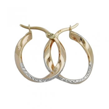 Creolen Ohrringe Ohrring 20x3mm bicolor diamantiert geschwungen 9Kt GOLD