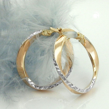Creolen Ohrringe Ohrring 20x3mm bicolor diamantiert geschwungen 9Kt GOLD