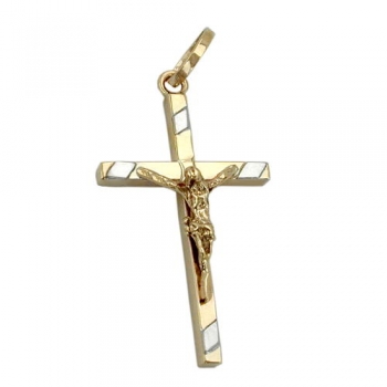 Anhänger 22x13mm Kreuz-Jesus bicolor 9Kt GOLD, ohne Dekoration