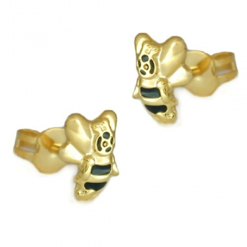 Ohrstecker Ohrringe 7x6mm Biene schwarz lackiert 9Kt GOLD