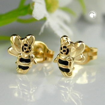 Ohrstecker Ohrringe 7x6mm Biene schwarz lackiert 9Kt GOLD