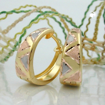 Creolen Ohrringe Ohrring 14x13x5mm Klappscharnier tricolor diamantiert 9Kt GOLD