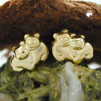 Ohrstecker Ohrringe 6x8mm Bärenpaar matt-glänzend 9Kt GOLD