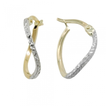Creole Ohrring 17x12x1mm bicolor rhodiniert diamantiert 9Kt GOLD, ohne Dekoration