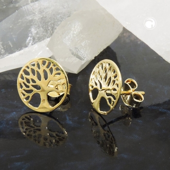 Ohrstecker Ohrringe 10mm Lebensbaum filigran glänzend 9Kt GOLD