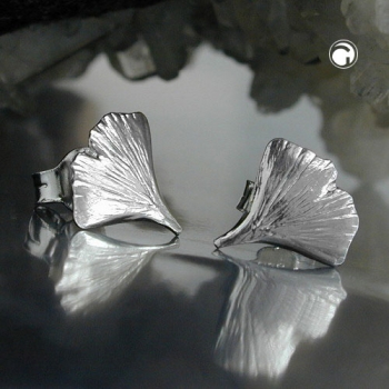 Ohrstecker Ohrring 9mm Ginkgoblatt glänzend Silber 925