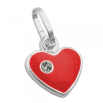 Anhänger 9mm Herz rot lackiert mit Glasstein Silber 925, ohne Dekoration