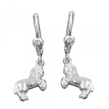 Ohrbrisur Ohrhänger Ohrringe 27x10mm Pferde rechts/links glänzend Silber 925, ohne Dekoration