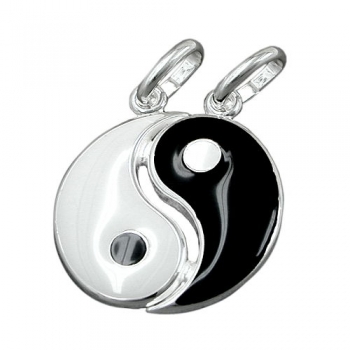 Anhänger Yin Yang 16mm schwarz weiß lackiert Silber 925, ohne Dekoration