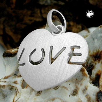 Anhänger18x20,5mm Herz mit Inschrift - LOVE - mattiert rhodiniert Silber 925