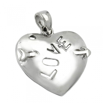 Anhänger 21x21mm Herz mit Pfeil und Inschrift - LOVE - glänzend rhodiniert Silber 925, ohne Dekoration