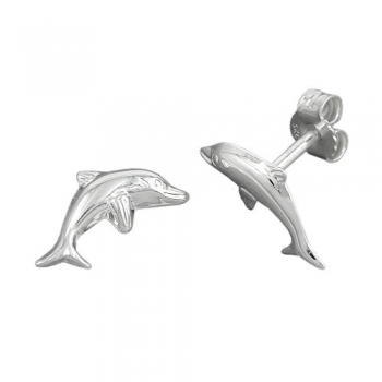 Ohrring Stecker 12x6mm springender Delfin Silber 925, ohne Dekoration