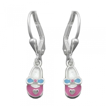 Ohrbrisur Ohrhänger Ohrringe 24x5mm Kinderschuh rosa-hellblau lackiert Silber 925, ohne Dekoration
