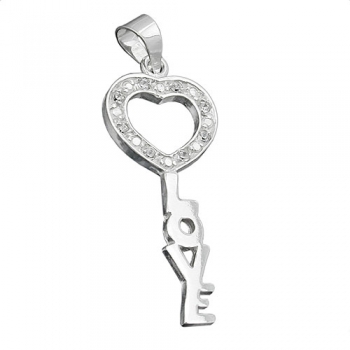 Anhänger 28x12mm Schlüssel LOVE mit Zirkonias glänzend Silber 925, ohne Dekoration