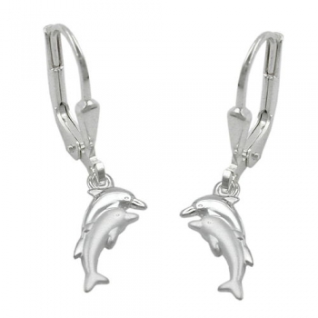 Ohrbrisuren Ohrhänger Ohrringe 25x11mm Delfinpaar matt-glänzend Silber 925