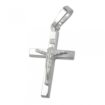 Anhänger 17x11mm Kreuz mit Jesus glänzend Silber 925, ohne Dekoration
