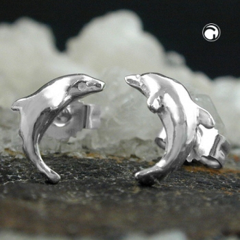 Ohrstecker Ohrringe 10mm springender Delfin glänzend Silber 925