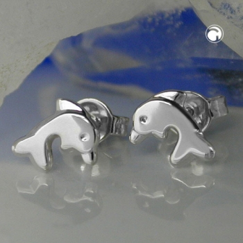Ohrstecker Ohrringe 8x7mm Delfin glänzend rhodiniert Silber 925