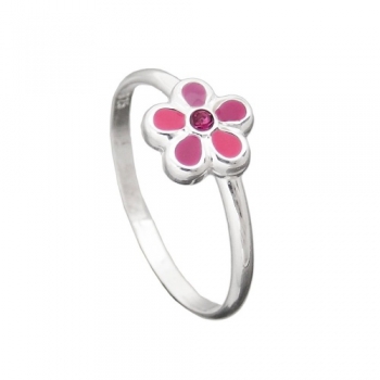 Ring Kinderring mit Blume pink Silber 925 Ringgröße 42, ohne Dekoration