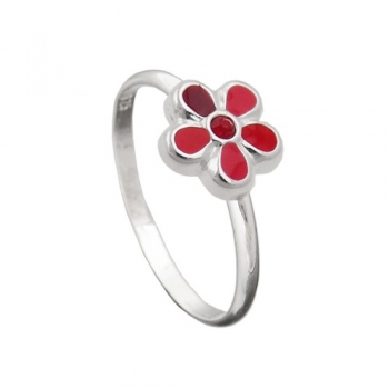 Ring Kinderring mit Blume rot Silber 925 Ringgröße 42, ohne Dekoration