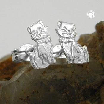 Ohrstecker Ohrringe 8x5mm Katze matt-glänzend Silber 925