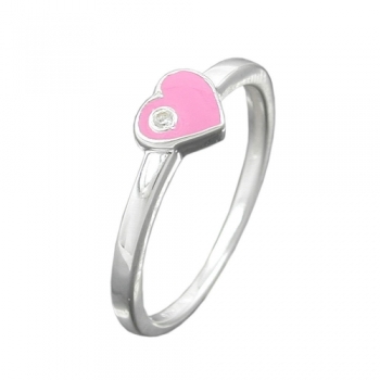 Ring Kinderring mit Herz rosa Silber 925 Ringgröße 44, ohne Dekoration
